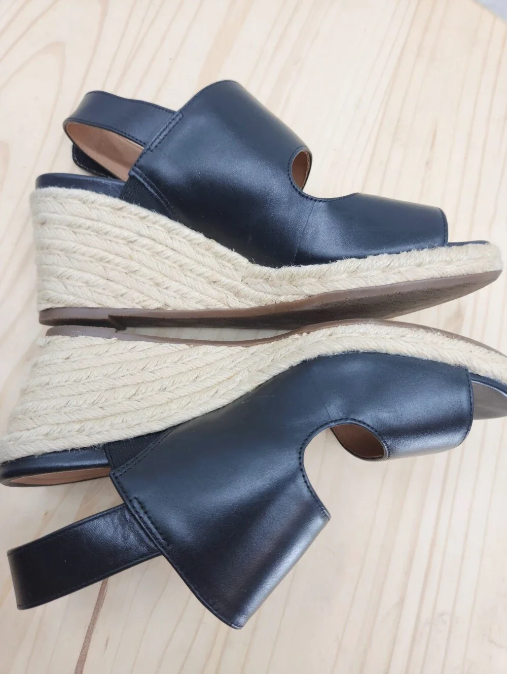 Vionic Brooke Wedge Sandal Size 7.5 Black Leather Espadrille Slingback